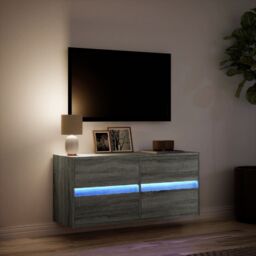 Berkfield Home TV Wall Cabinet with LED Lights Grey Sonoma 100x31x45 cm - Size: 100 x 31 x 45 cm - thumbnail 5