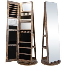Costway Rotating Jewelry Armoire Freestanding Jewelry Cabinet w/ Full Length Mirror in Brown - thumbnail 5
