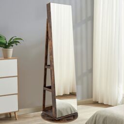 Costway Rotating Jewelry Armoire Freestanding Jewelry Cabinet w/ Full Length Mirror in Brown - thumbnail 6