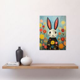 "Artery8 Wall Art Print Funny Bunny Modern Floral Rabbit Animal Artwork for Kids Bedroom or Baby Nursery Poster in Blue - Size: W18"" x H24""" - thumbnail 2