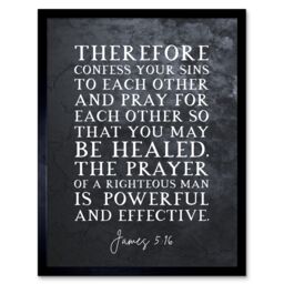 Artery8 Wall Art Print James 5:16 Pray For Each Other So That You May Be Healed Christian Bible Verse Quote Scripture Typography Art Framed - thumbnail 1