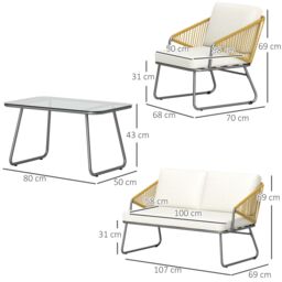 OUTSUNNY 4 Piece Rattan Garden Furniture Set with Cushions, Natural - thumbnail 3