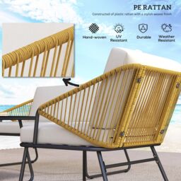 OUTSUNNY 4 Piece Rattan Garden Furniture Set with Cushions, Natural - thumbnail 5