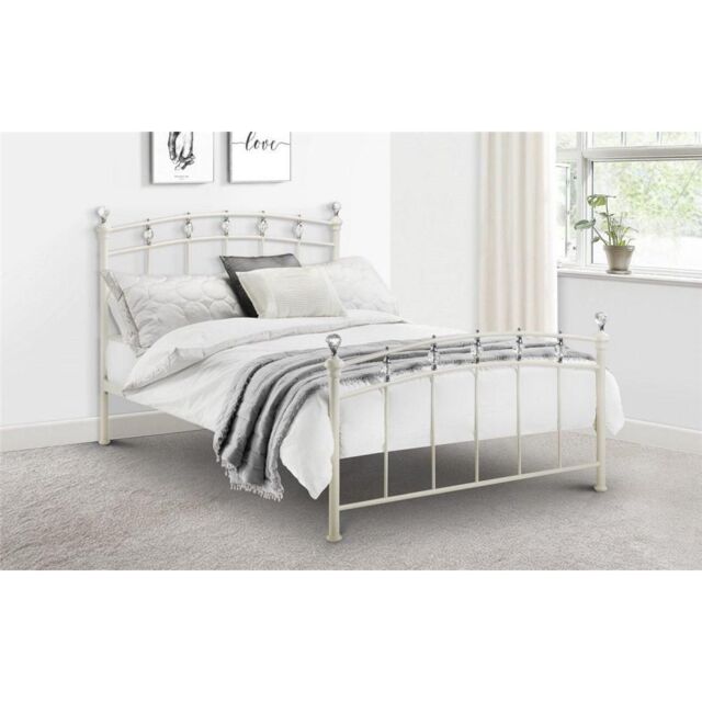 Ashfield Crystal Finial Metal Bed Frame in White - Size: Single - image 1