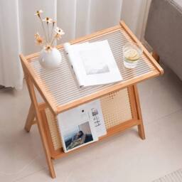 KORVIXA Bamboo Side Table Z-Shape Glass in Brown - Size: 100 cm - thumbnail 4