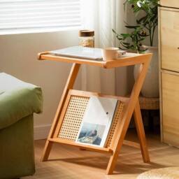 KORVIXA Bamboo Side Table Z-Shape Glass in Brown - Size: 100 cm - thumbnail 3