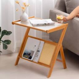 KORVIXA Bamboo Side Table Z-Shape Glass in Brown - Size: 100 cm - thumbnail 5