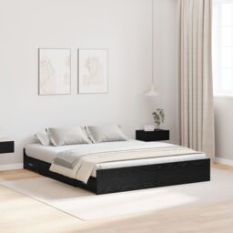Berkfield Home Storage Bed Frame with Drawer with Headboard with Storage Black oak 160 x 200 cm