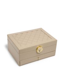 JFY Women's 2 Layers Lockable Jewellery Storage Box With Drawer in Khaki - thumbnail 1