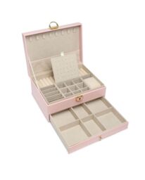 JFY Women's 2 Layers Lockable Jewellery Storage Box With Drawer in Khaki - thumbnail 2