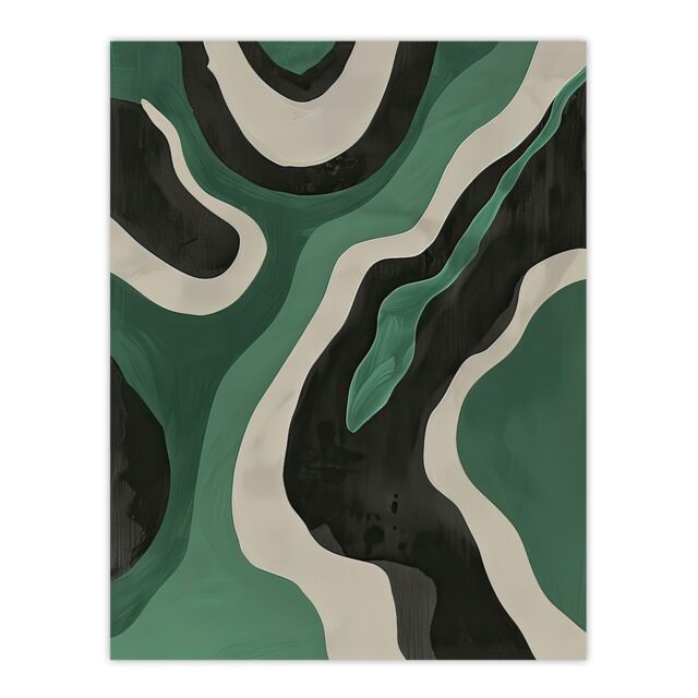 "Artery8 Abstract Amazon River Green & Black Painting Wall Art Print - Size: W12"" x H16""" - image 1