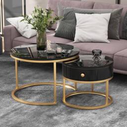 ModernLuxe Set of 2 nesting coffee tables with drawer & metal frame in Black - thumbnail 5