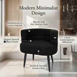 Alivio Sherpa Accent Chair with Curved Backrest & Solid Wood Legs, Teddy Fabric Lounge Armchair in Black - thumbnail 5