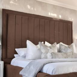 "UK Bed Furniture Geneva Upholstered Bed Frame with 54"" Headboard - Slatted Base in Brown - Size: Small Double" - thumbnail 2
