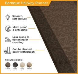 runrug Hallway Carpet Runner Rug - Soft & Comfy, 9mm - 'Baroque' in Grey - Size: 70 cm x 420 cm - thumbnail 3