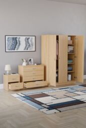 Home Discount Vida Designs Riano 3Pc Bedroom Set - 2 Drawer Bedside, 3 Door Wardrobe in Brown - thumbnail 2