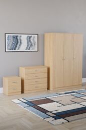Home Discount Vida Designs Riano 3Pc Bedroom Set - 2 Drawer Bedside, 3 Door Wardrobe in Brown