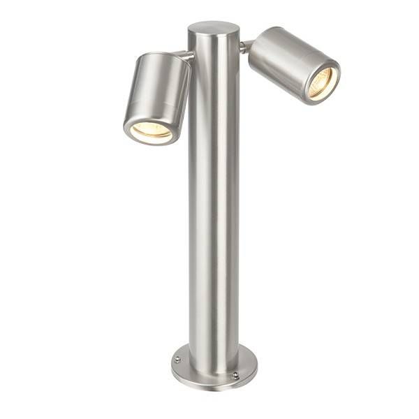 Netlighting Atlantis 2 Light Outdoor Coastal Bollard Post Marine Grade Brushed Stainless Steel Glass IP65 GU10 in Grey