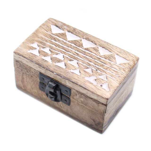 KDMD White Washed Wooden Box - Pill Box Aztec Design in Brown - image 1