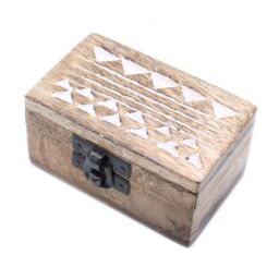 KDMD White Washed Wooden Box - Pill Box Aztec Design in Brown - thumbnail 1