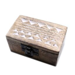 KDMD White Washed Wooden Box - Pill Box Aztec Design in Brown - thumbnail 2
