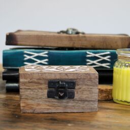 KDMD White Washed Wooden Box - Pill Box Aztec Design in Brown - thumbnail 4