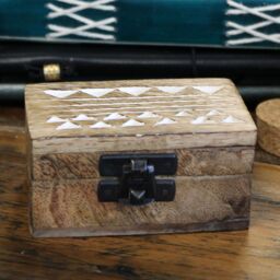 KDMD White Washed Wooden Box - Pill Box Aztec Design in Brown - thumbnail 3