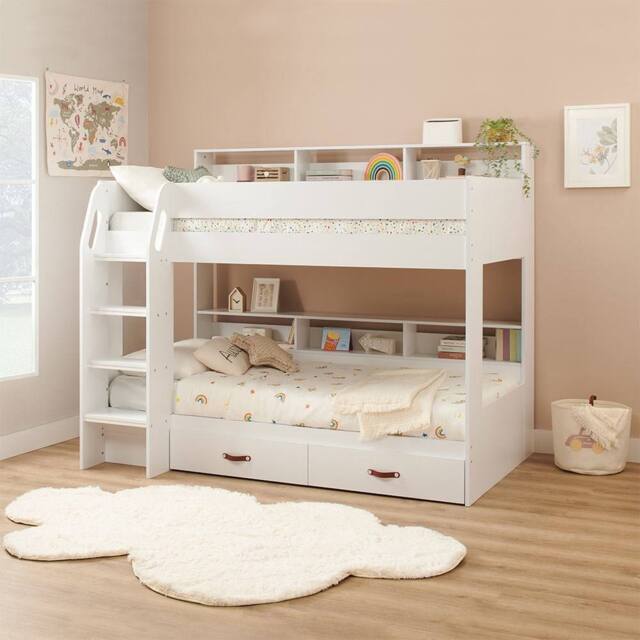 Flair Aviary Kids Bunk Bed with Storage Drawers & Shelves in White - Size: Single - image 1