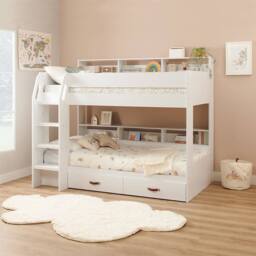 Flair Aviary Kids Bunk Bed with Storage Drawers & Shelves in White - Size: Single