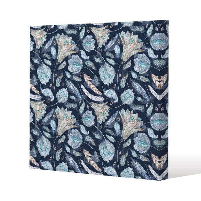Benjamin Tate Design Boho Chic Indigo Pattern (Canvas Print) / 114 x 114 x 4cm in Natural - Size: 114 x 114 x 4 cm - image 1