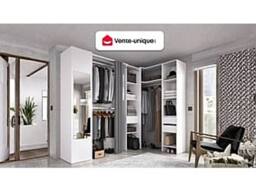 Vente-unique Corner Wardrobe With Curtain, 1 Door & Mirror - L 231 Cm - White and - thumbnail 4