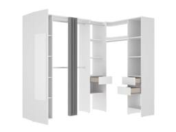 Vente-unique Corner Wardrobe With Curtain, 1 Door & Mirror - L 231 Cm - White and - thumbnail 6