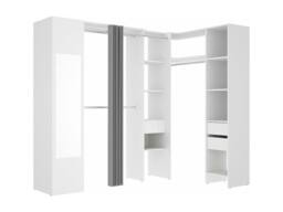 Vente-unique Corner Wardrobe With Curtain, 1 Door & Mirror - L 231 Cm - White and - thumbnail 5