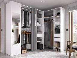 Vente-unique Corner Wardrobe With Curtain, 1 Door & Mirror - L 231 Cm - White and - thumbnail 3