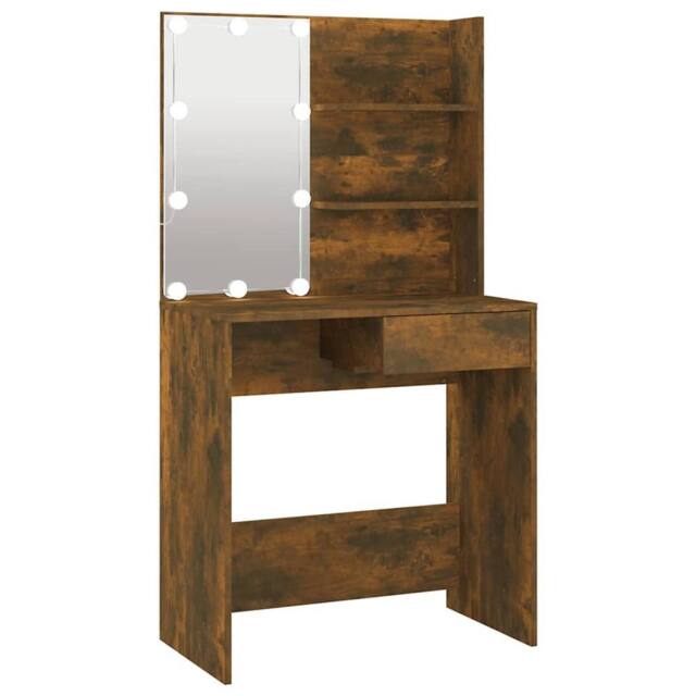 Berkfield Home Dressing Table with LED Smoked Oak 74.5x40x141 cm in Brown - image 1