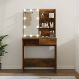 Berkfield Home Dressing Table with LED Smoked Oak 74.5x40x141 cm in Brown - thumbnail 2