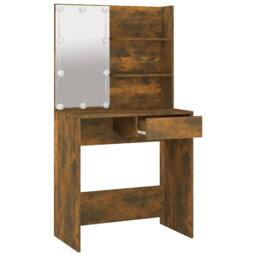 Berkfield Home Dressing Table with LED Smoked Oak 74.5x40x141 cm in Brown - thumbnail 4