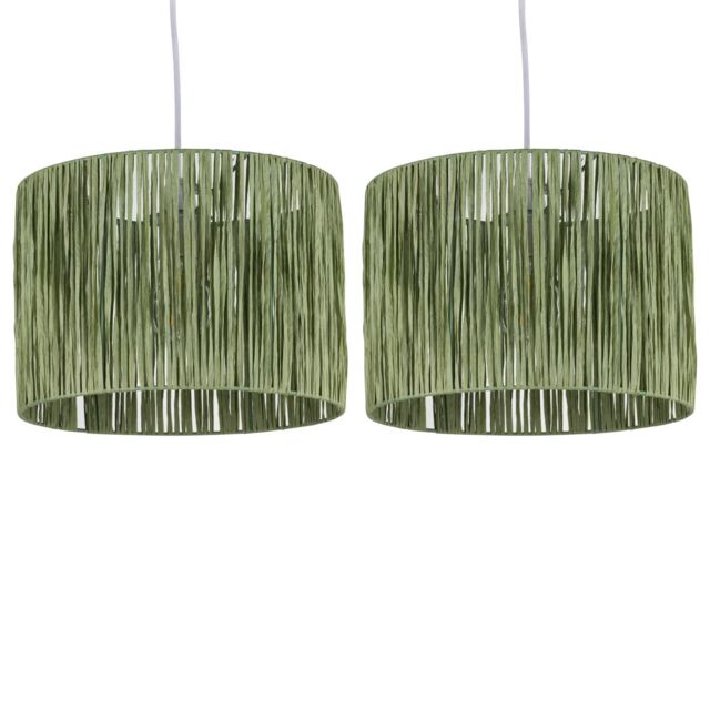 First Choice Lighting Set of 2 Raffia - Green 28cm Straw Pendant or Lamp Shades - image 1