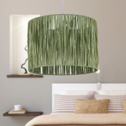 First Choice Lighting Set of 2 Raffia - Green 28cm Straw Pendant or Lamp Shades - thumbnail 5