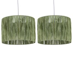 First Choice Lighting Set of 2 Raffia - Green 28cm Straw Pendant or Lamp Shades - thumbnail 1