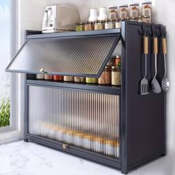 Ventryn Two Layer Spice Cabinet with Flip Top Drawers Large Capacity in Grey - thumbnail 3