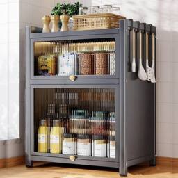 Ventryn Two Layer Spice Cabinet with Flip Top Drawers Large Capacity in Grey - thumbnail 1