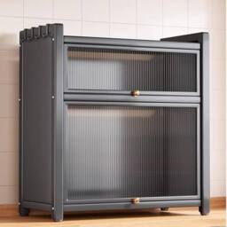Ventryn Two Layer Spice Cabinet with Flip Top Drawers Large Capacity in Grey - thumbnail 4
