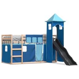 Berkfield Home Bunk Bed without Mattress with Slide & Curtains Blue 80x200 cm