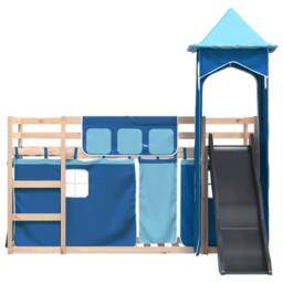 Berkfield Home Bunk Bed without Mattress with Slide & Curtains Blue 80x200 cm - thumbnail 7