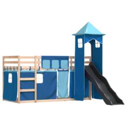 Berkfield Home Bunk Bed without Mattress with Slide & Curtains Blue 80x200 cm - thumbnail 3