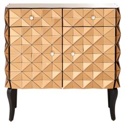 Orsina Spacious Copper Finish Cabinet, Unique Geomatric Design Sideboard Cabinet, Versatile Wooden Shelving Unit in Gold
