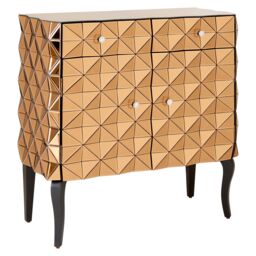 Orsina Spacious Copper Finish Cabinet, Unique Geomatric Design Sideboard Cabinet, Versatile Wooden Shelving Unit in Gold - thumbnail 2