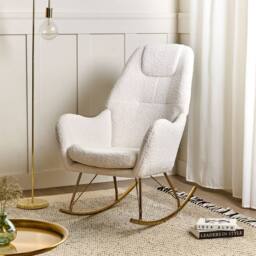 Wyld and Coco Luxe Living Rocking Chair Off-White Boucle Gold-Coloured Legs in White