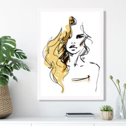 ARTZE Fashion Pen & Ink Sketch Framed Print SIZE: A2 with White Frame in Yellow - Size: A4 - thumbnail 2